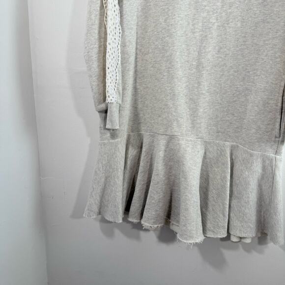 Rebecca Taylor La Vie Gray Sweatshirt White Eyelet Panel Flounce Hem Dress XS - Picture 2 of 9